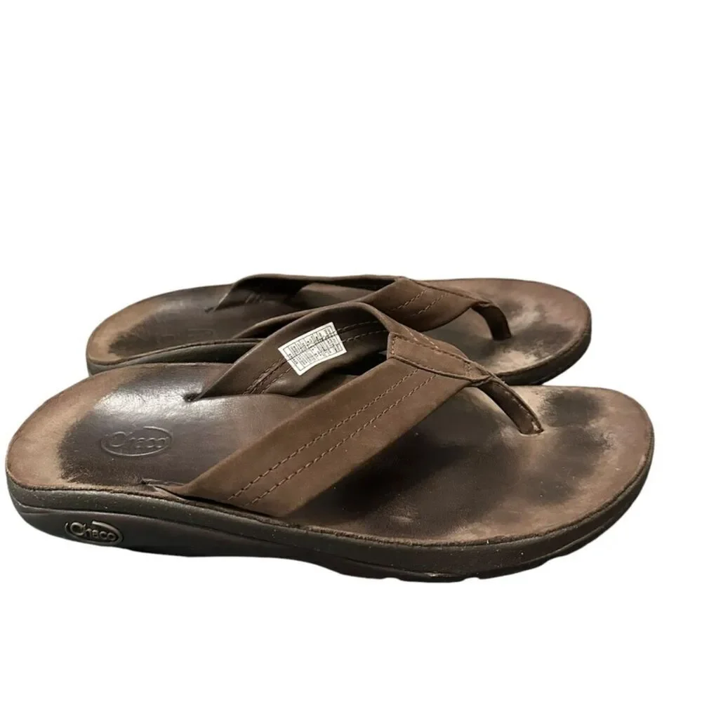 Chaco's Classic Flip Flop‎ Men's 8 Chocolate Brown Leather Beach Slip On